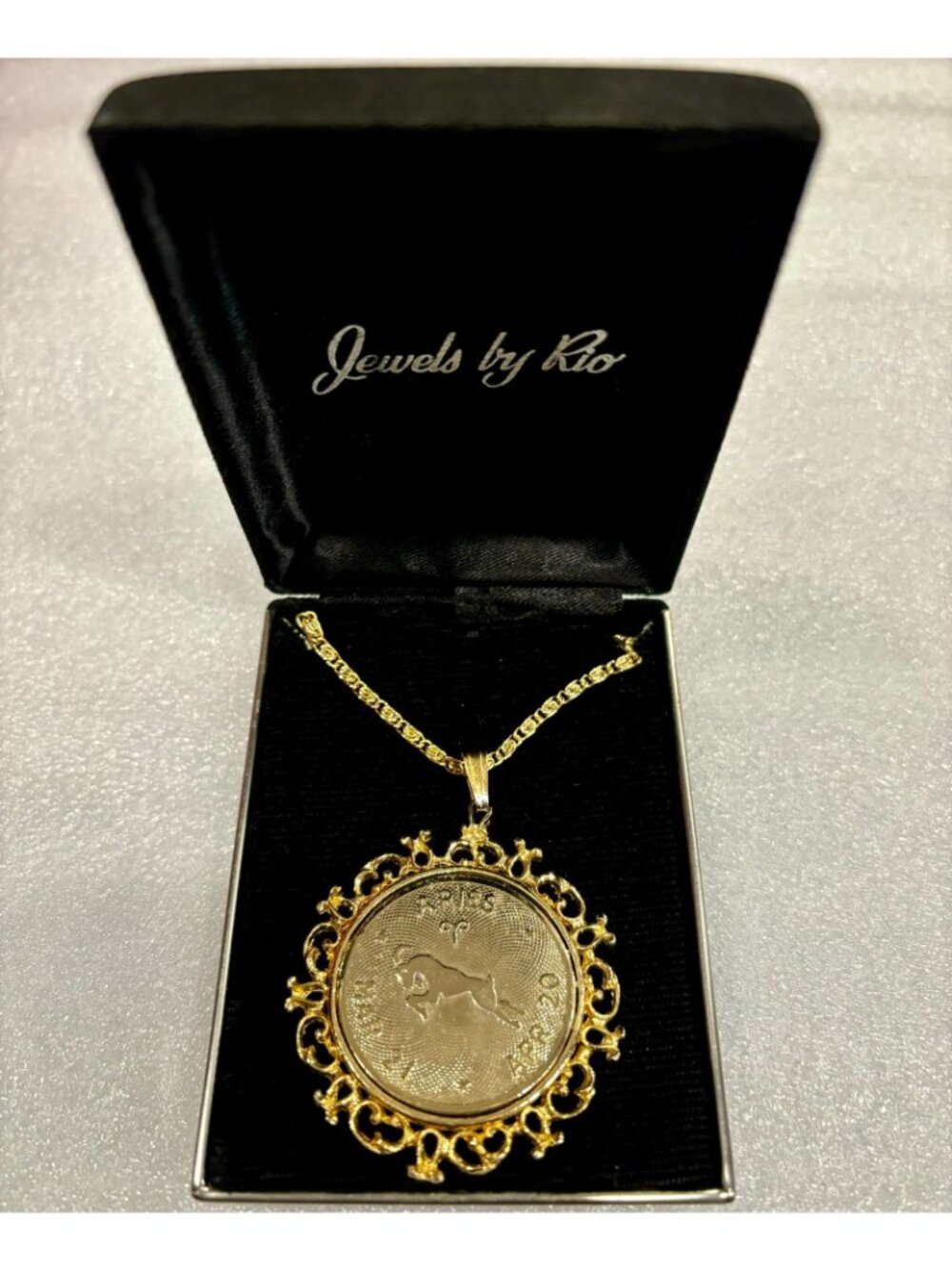 1970s Jewels By Rio Goldtone Zodiac Pendant Necklace-Aries-NOS MCM RARE